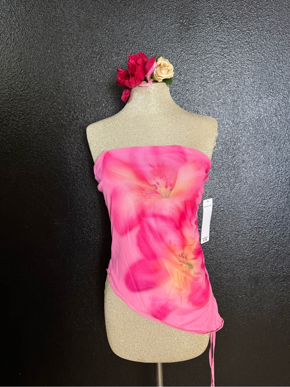 Women's Pink Floral Strapless top